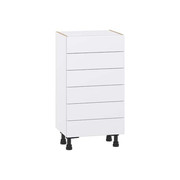 J COLLECTION Timberline 18 in. W x 14 in. D x 34.5 in. H Assembled Slab Drawer Base Kitchen Cabinet in Bright White with 6-Drawers