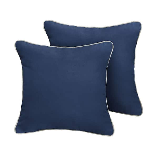 SORRA HOME Sunbrella Canvas Navy Outdoor Corded Throw Pillows (2-Pack)