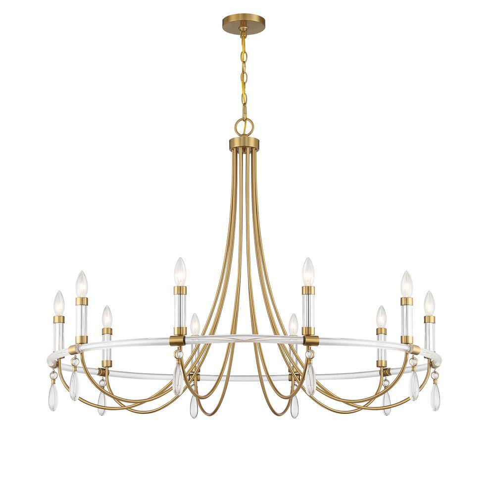 Mayfair 10-Light Warm Brass and Chrome Crystal Chandelier