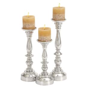 Silver Aluminum Traditional Candle Holder (Set of 3)