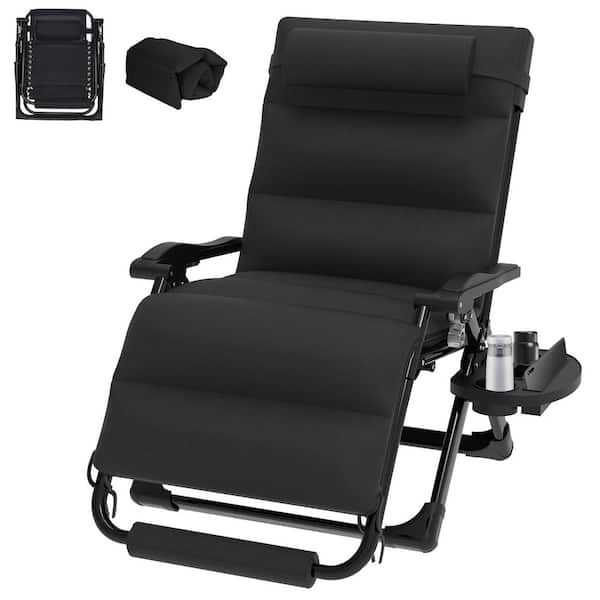 SEEUTEK Ailly 27 in. Metal Outdoor Patio Oversized Zero Gravity Chaise Lounge Reclining Camping with Washable Black Cushion