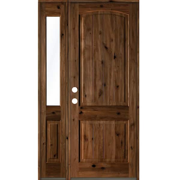 Krosswood Doors 44 in. x 96 in. Rustic Knotty Alder Right-Hand/Inswing Clear Glass Provincial Stain Wood Prehung Front Door w/Sidelite