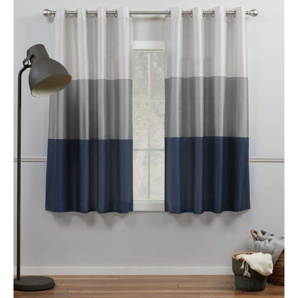 Chateau Navy/Grey Stripe Light Filtering Grommet Top Curtain, 54 in. W x 63 in. L (Set of 2) price history on PriceWatchPro