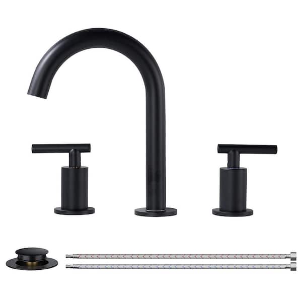 Forious pro 8 in. Widespread 2 Handle Bathroom Faucet with Pop-Up Drain 3-Hole Vanity Sink Faucet Spout in Matte Black