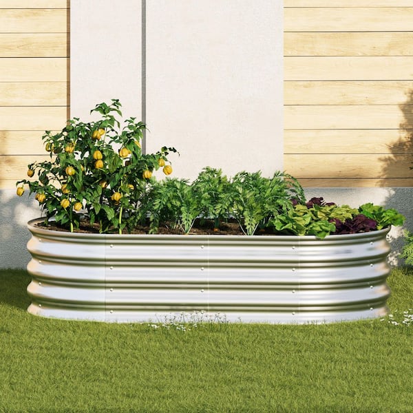4 x 2 x 1 in. Outdoor Garden Galvanized Metal Garden Bed, Silver 2 Pieces
