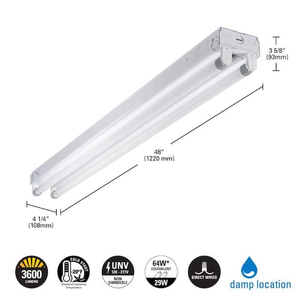 SLES 4 ft. 64-Watt Equivalent 2-Lamp Strip Light Luminaire Plus LED T8 Tube Bundle, 4000K, UNV Non-Dim