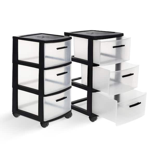 MQ 3-Drawer Resin Rolling Cart in Clear and Black (2-Pack)