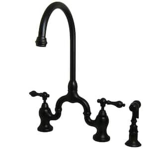 English Country 2-Handle Bridge Kitchen Faucet with Side Sprayer in Oil Rubbed Bronze