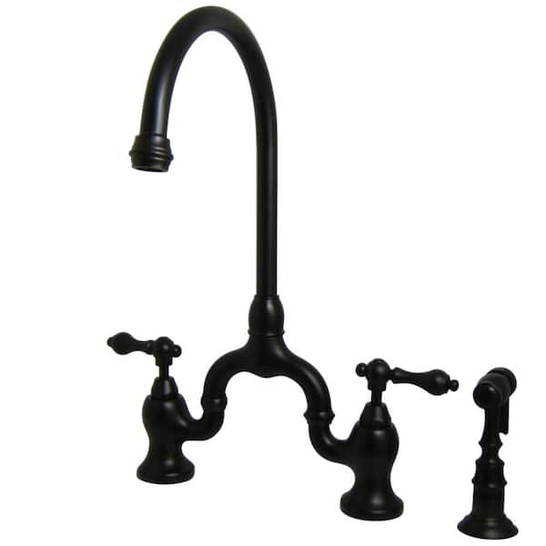 Kingston Brass English Country 2-Handle Bridge Kitchen Faucet with Side Sprayer in Oil Rubbed Bronze