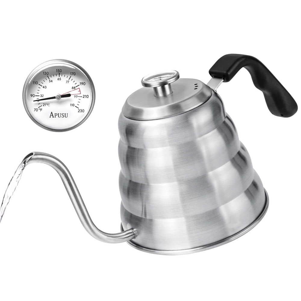 Wudkey 6-Cup Silver Stainless Steel Stovetop Tea Kettle, Gooseneck