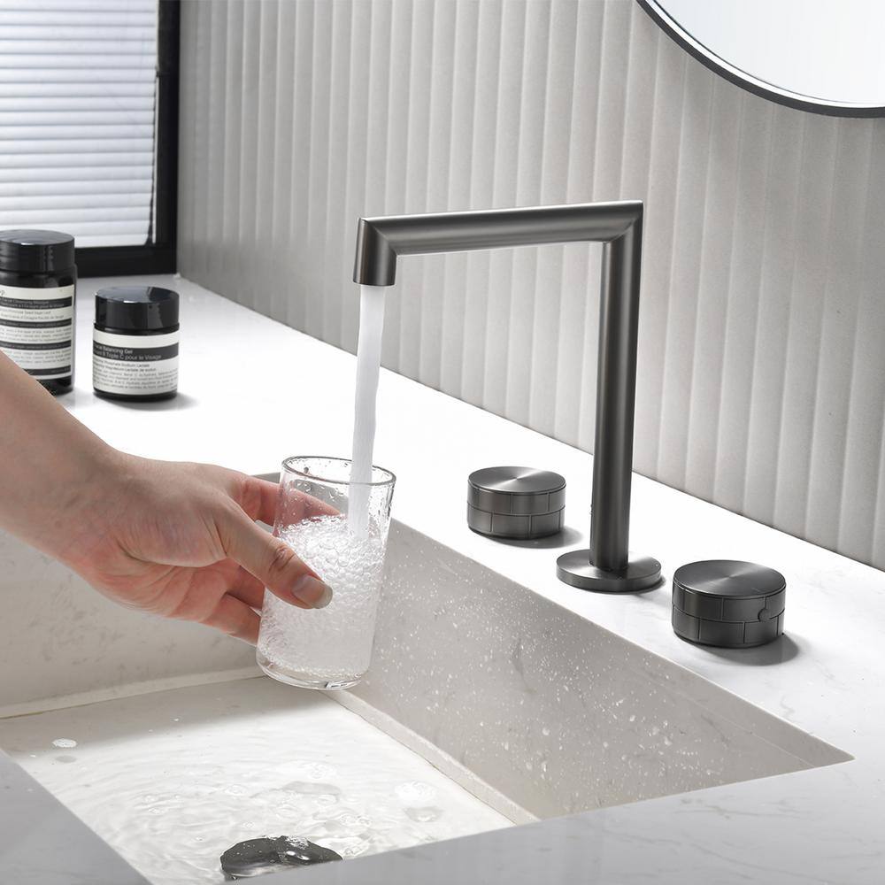 Gunmetal Gray Brass Double Handle Widespread Bathroom Faucet