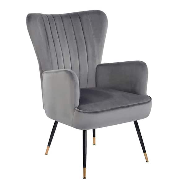 Homy Casa Wing Grey Velvet Upholstered Wing Back Leisure Arm Chair