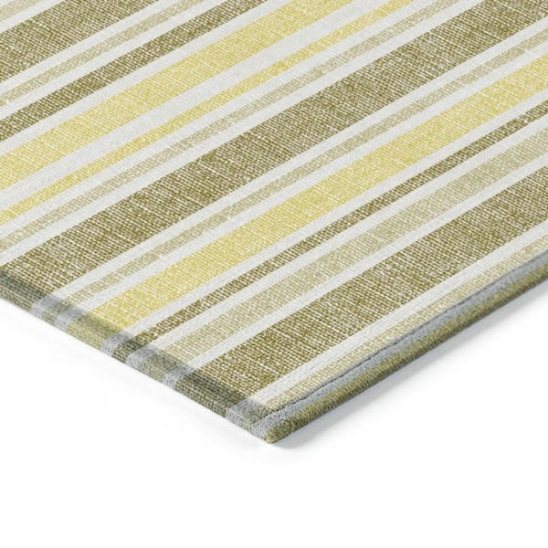 Khaki, Yellow, Gray 5 ft. x 8 ft. Woven Striped Polyester Rectangle Indoor / Outdoor Area Rug