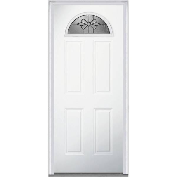 MMI Door 32 in. x 80 in. Dahlia Left-Hand Inswing 1/4 Lite Decorative 4-Panel Primed Steel Prehung Front Door