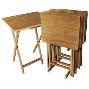 Portable Folding Kitchen Utility Table Wood TV Tray Set, Natural