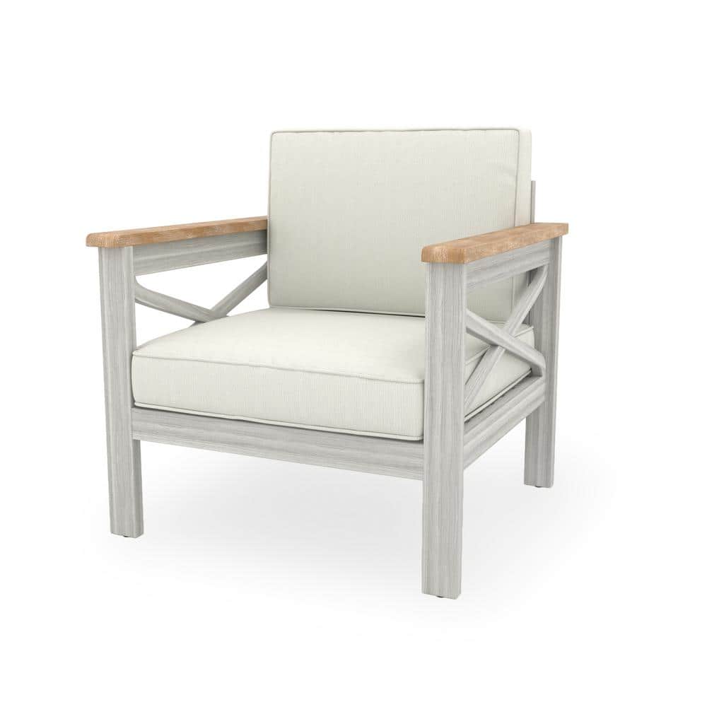 27.75 in. H Acacia Wood Wicker Outdoor Patio Lounge Chair with Beige Cushio