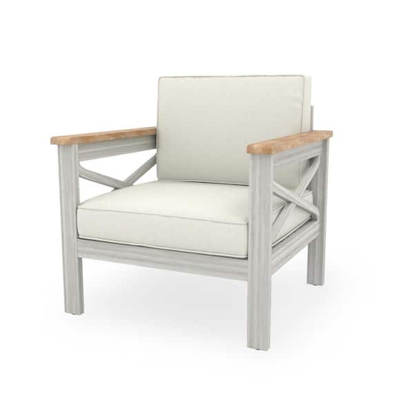 Unbranded 27.75 in. H Acacia Wood Wicker Outdoor Patio Lounge Chair with Beige Cushions (Set of 2)