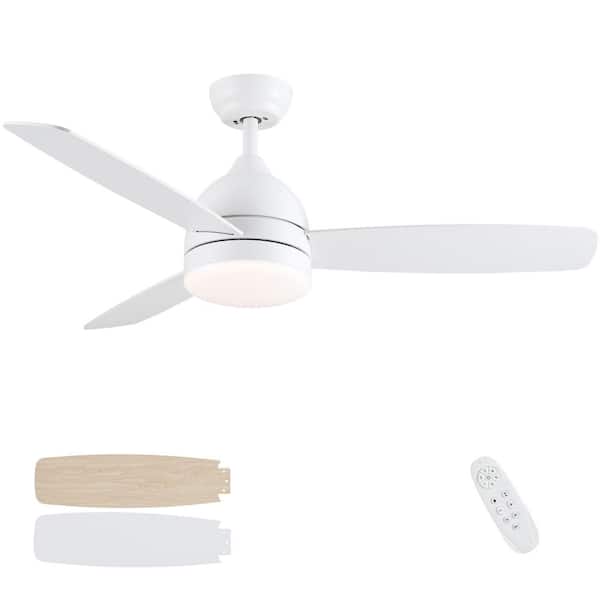 YUHAO Cheril 48 in. Modern Indoor Matte White Smart Ceiling Fan with Integrated LED, DC Motor and Reversible Plywood Blades