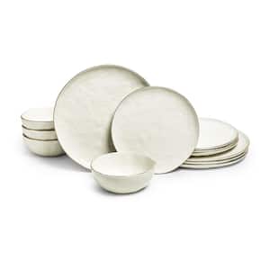Gansevoort 12-Piece Porcelain Dinnerware Set, White, Round, Service for 4, Microwave and Dishwasher Safe