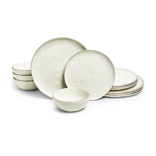 Sango Gansevoort 12-Piece Stoneware Dinnerware Set, White, Round, Service for 4, Microwave and Dishwasher Safe