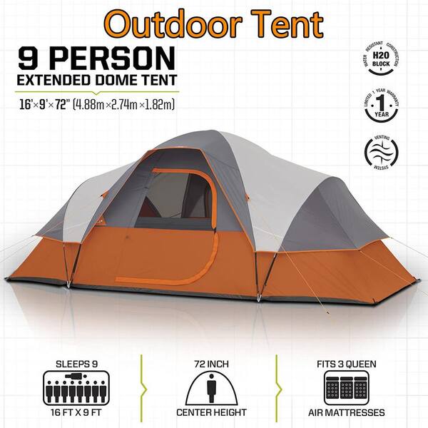 Kingdely 16 Ft X 9 Ft X 72 In 9 Person Weatherproof Extended Dome Camping Tent Tcht Llh1169 01 The Home Depot