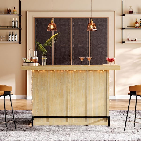 BYBLIGHT Kearsten 70.9 in. Wooden Oak Bar Table, 4-Tier Bar