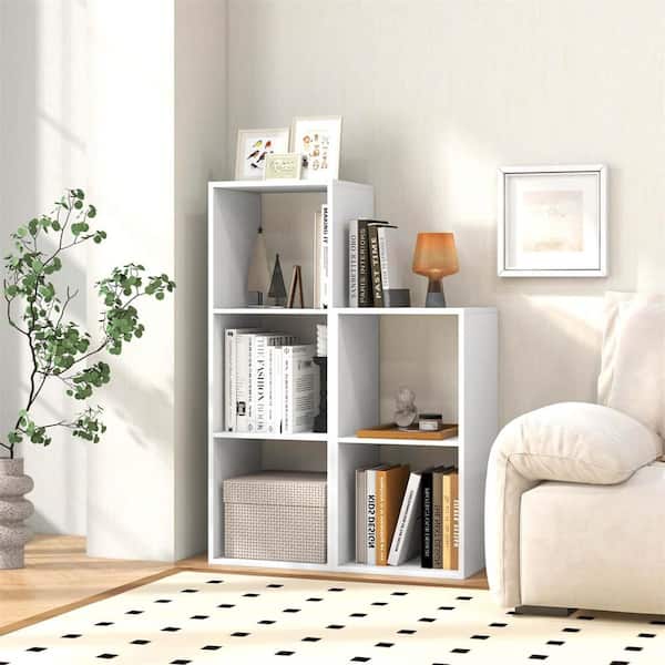 27.5 in. Tall White Wood 2-Cube Bookcase Open Back Bookshelf with Anti-Tip Kit Modern Style Organizer