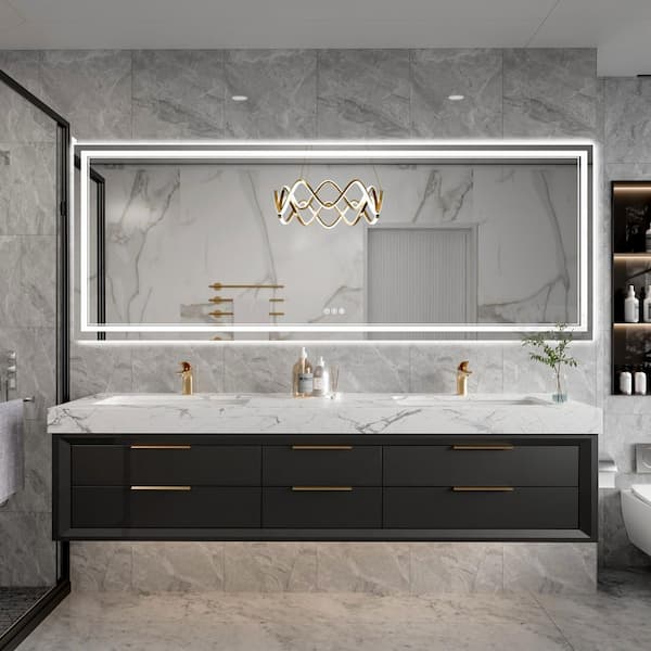 AZDHOME 28 in. W. x 60 in. H Rectangular Frameless LED Anti-Fog Wall Bathroom Vanity Mirror in Silver, Defogging, Dimming