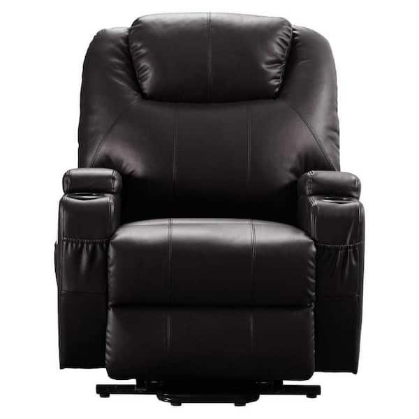 hzlagm Yingj 34 in. W Brown PU Leather Upholstered Power Lift Recliner, with Massage and Heat