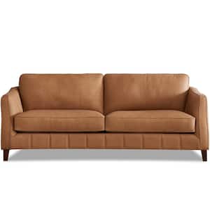 Aria 84 in. Slope Arm Top Grain Leather Rectangle 3-Seater Sofa in. Saddle