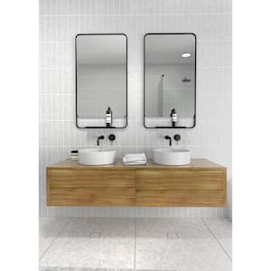 22 in. W x 40 in. H Framed Radius Top Bathroom Vanity Mirror in Black