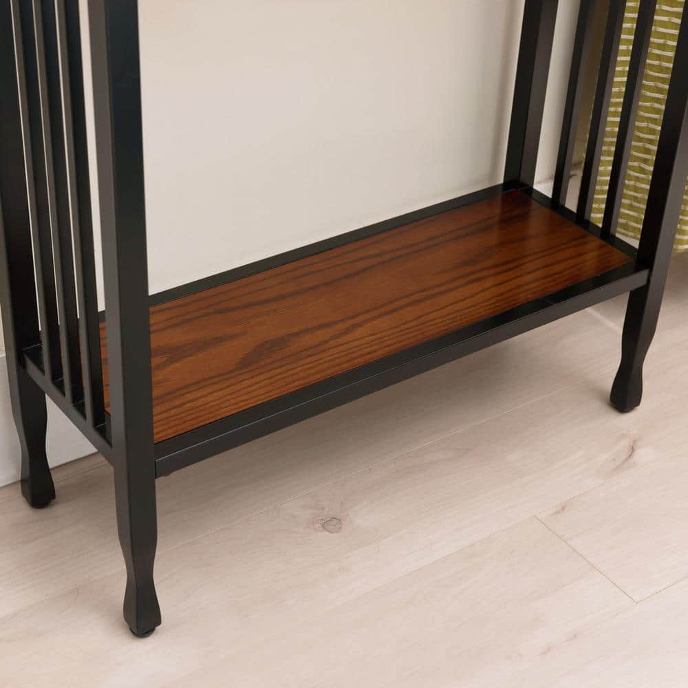 Mission Oak and Black Metal Console Table with Storage