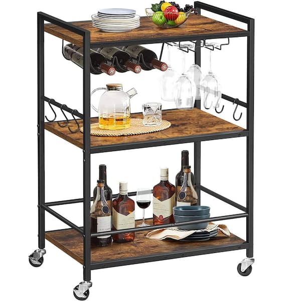 Unbranded Indoor Outdoor Bar Cart, Serving Cart, Drink Cart, Mobile Kitchen Shelf with Wine Rack and Glass Holder