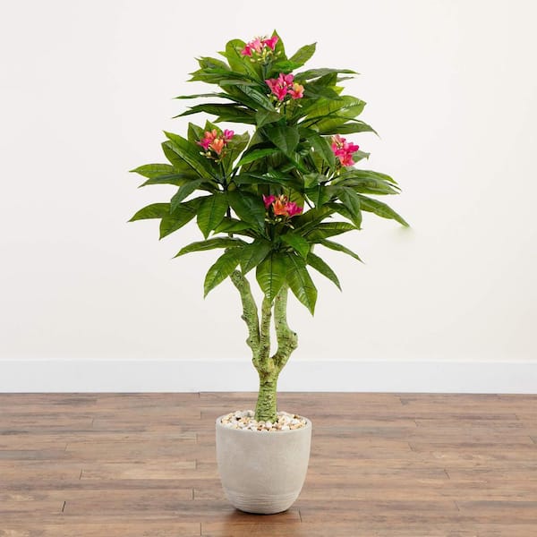 Nearly Natural Indoor/Outdoor 5 ft. Artificial Plumeria Tree in Decorative Planter