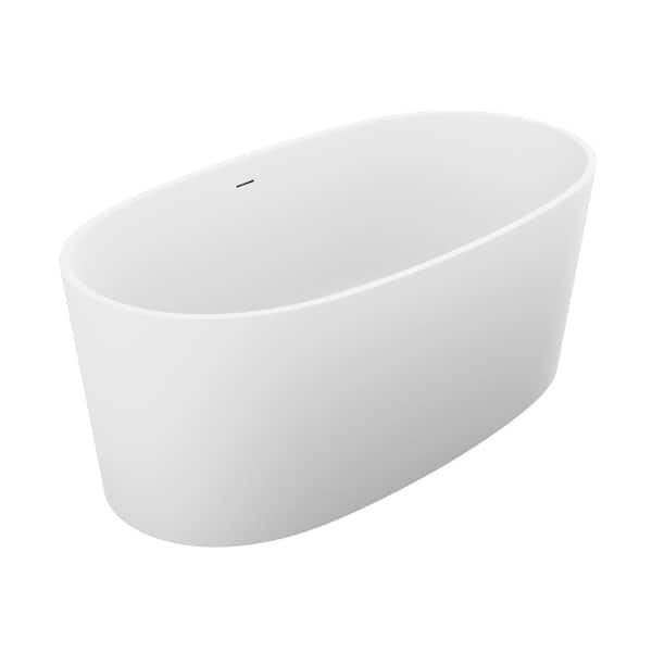 ANZZI Roccia Series 61 in. x 31 in. Flat Bottom Solid Surface Freestanding Soaking Bathtub with Center Drain in Matte White