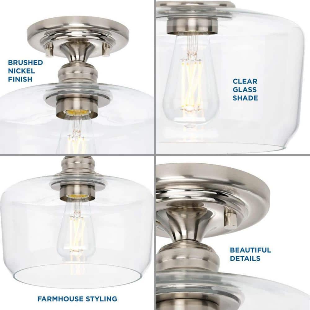 Aiken Brushed Nickel 9" Flush Mount with Clear Glass Shade