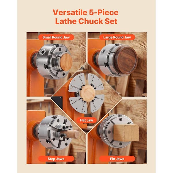 SKYSHALO 4 in. Wood Lathe Chuck, 1 in. x 8 TPI with Adapter, 4-Jaw