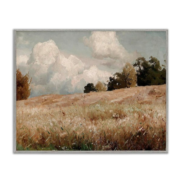 Stupell Industries Classic Cloudy Field Landscape by Lettered and Lined 1-Piece Gray Framed Nature Giclee Art Print 30 in. x 24 in.