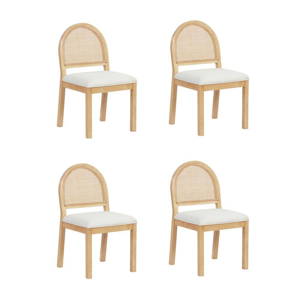 Cream Boucle and Warm Pine Upholstered Side Chair with Cane Back