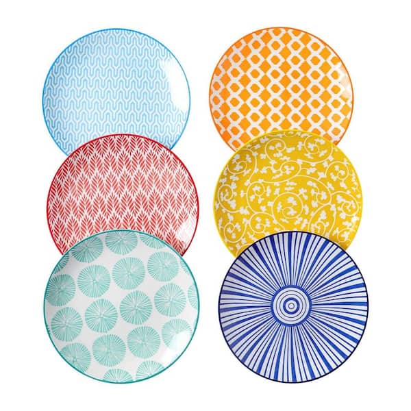 Assorted Colors Ceramic 6 fl. oz. Dessert Plates Set of 6, 6 Inch Appetizer Plates for Kitchen Microwave Dishwasher Safe
