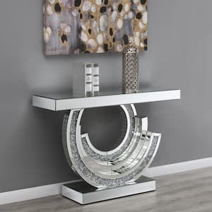 Imogen 47.25 in. Silver Multi-dimensional Rectangle Glass Top Console Table