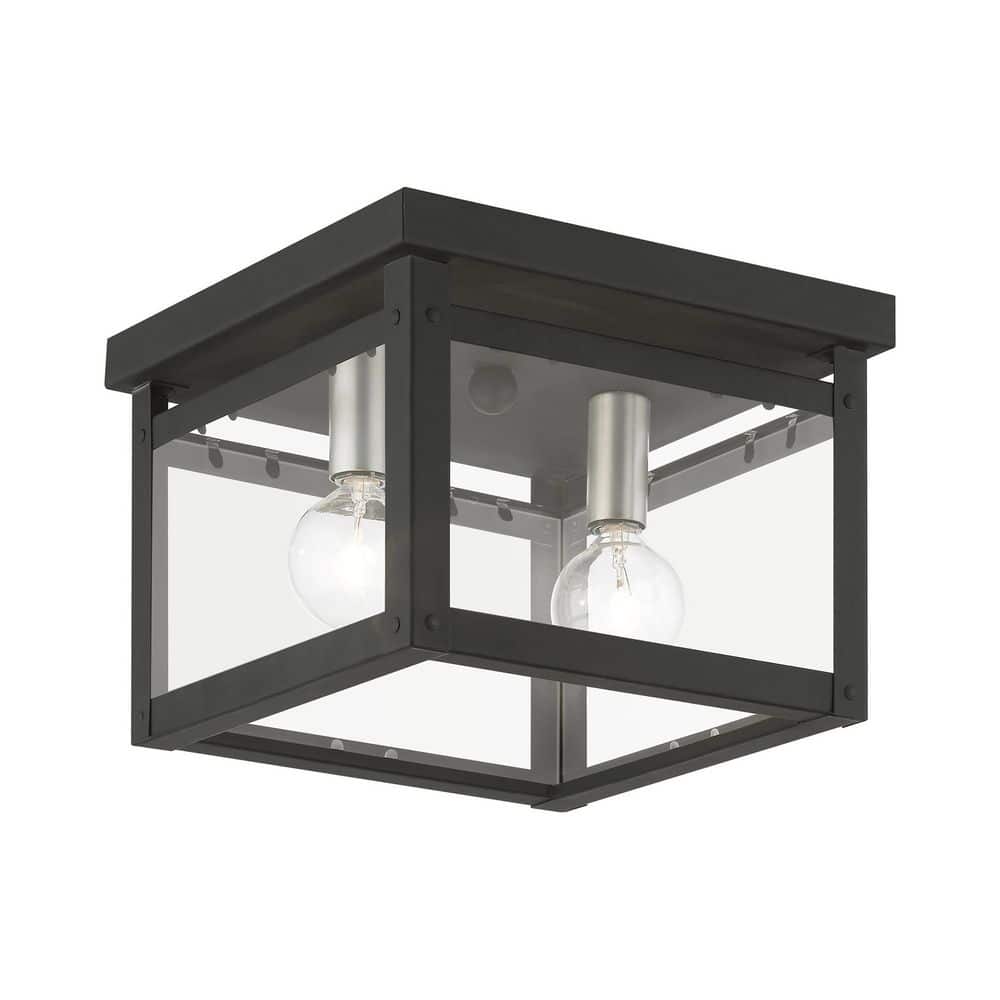 Lyford 8 in. 2-Light Black Flush Mount with Brushed Nickel Candles and Clear Glass price history on PriceWatchPro