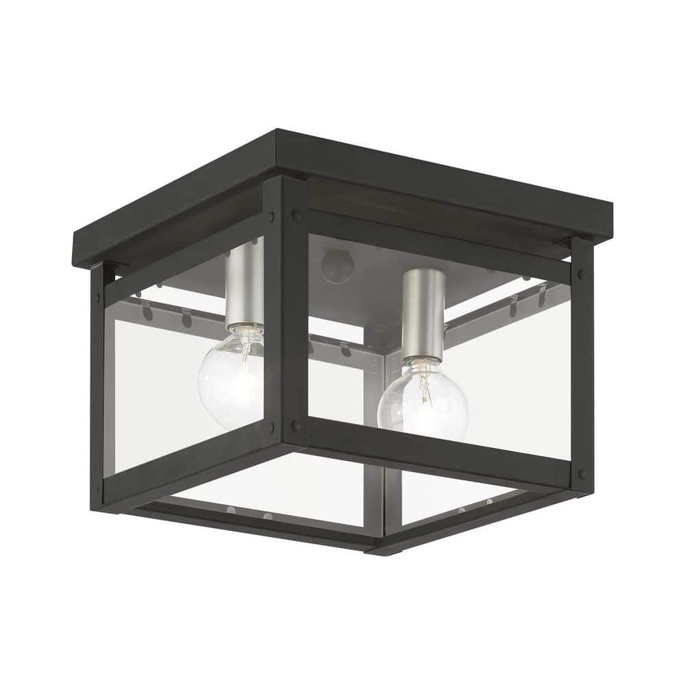 Livex Lighting Milford 8 in. 2-Light Black Semi-Flush Mount with ...