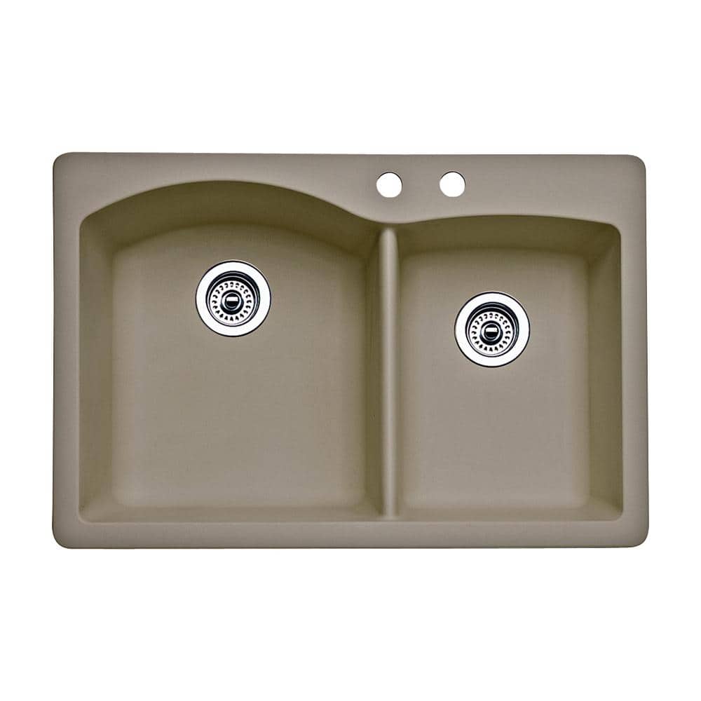 Diamond Dual-Mount Granite 33 in. 2-Hole 60/40 Double Bowl Kitchen Sink in 