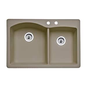 Diamond Dual-Mount Granite 33 in. 2-Hole 60/40 Double Bowl Kitchen Sink in Truffle