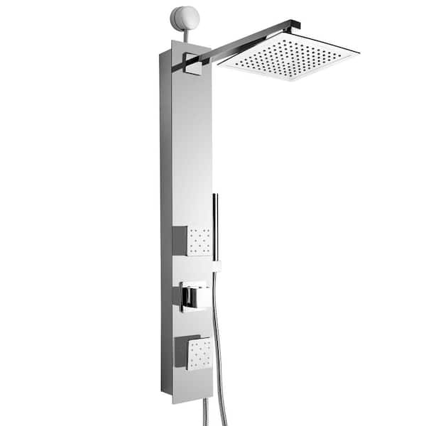 AKDY 35 in. 2-Jet Easy Connect Shower Panel System in Mirror Tempered Glass with Rainfall Shower Head and Handshower Wand