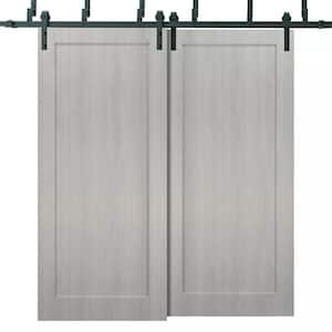 56 in. x 80 in. Gray Finished Pine MDF Sliding Barn Door with Hardware Kit