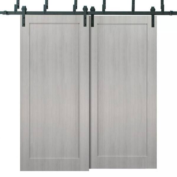 Sartodoors 56 in. x 96 in. 1-Panel Gray Finished Solid Pine MDF Sliding Barn Door with Hardware Kit