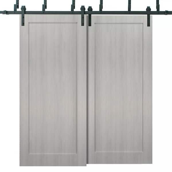 Sartodoors 64 in. x 80 in. 1-Panel Gray Finished Solid Pine MDF Sliding Barn Door with Hardware Kit