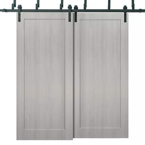 Sartodoors 64 in. x 84 in. Gray Finished Pine MDF Sliding Barn Door with Hardware Kit